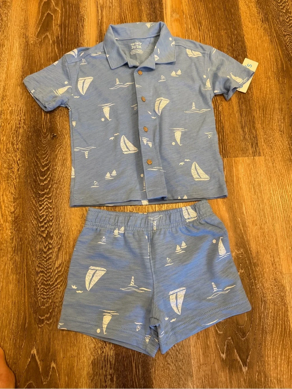 NEW! Carter's Blue Sailboat Short Pajama Set Size 3